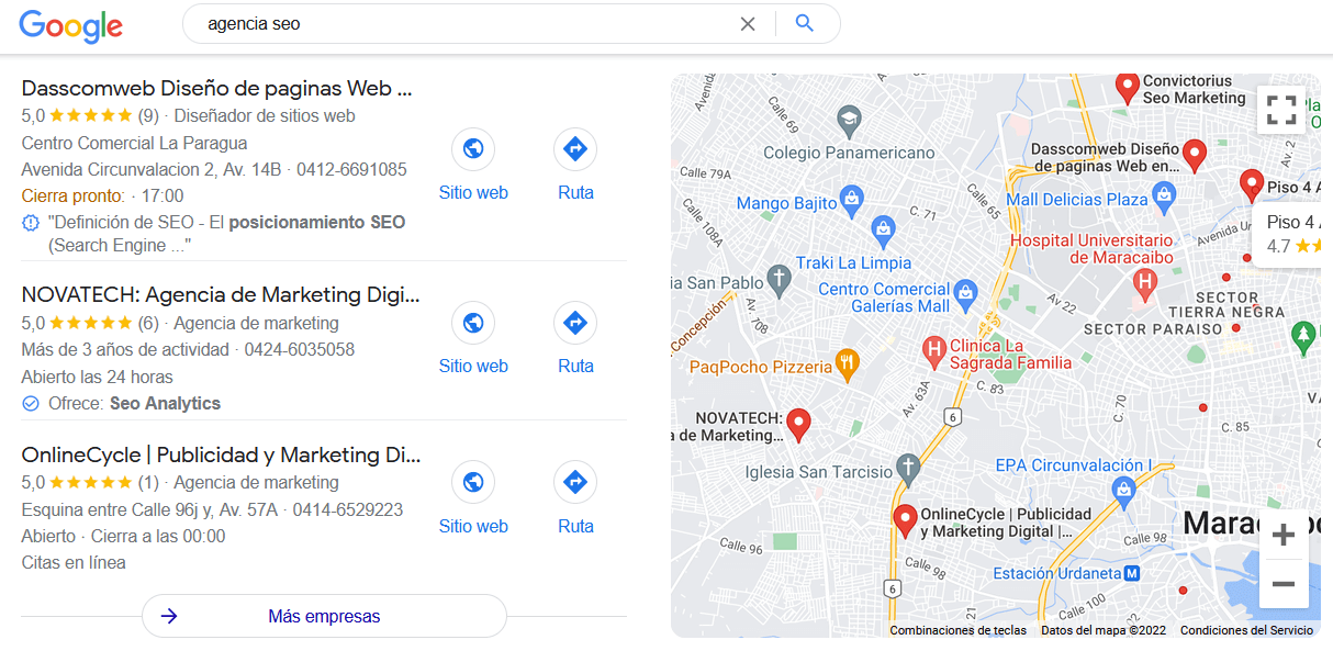 resultados organicos de google mapas